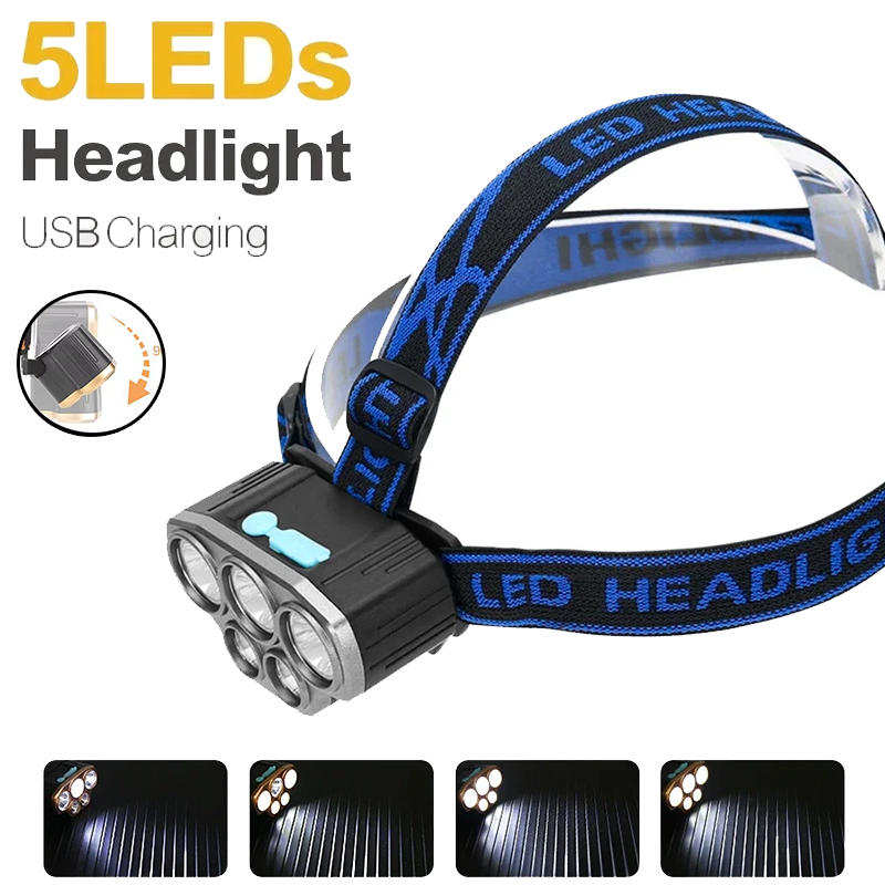Led Headlight Bulbs - 充電式 5 LED ヘッドライト超高輝度強力防水ヘッド懐中電灯ヘッドトーチ屋外キャンプランニング照明用