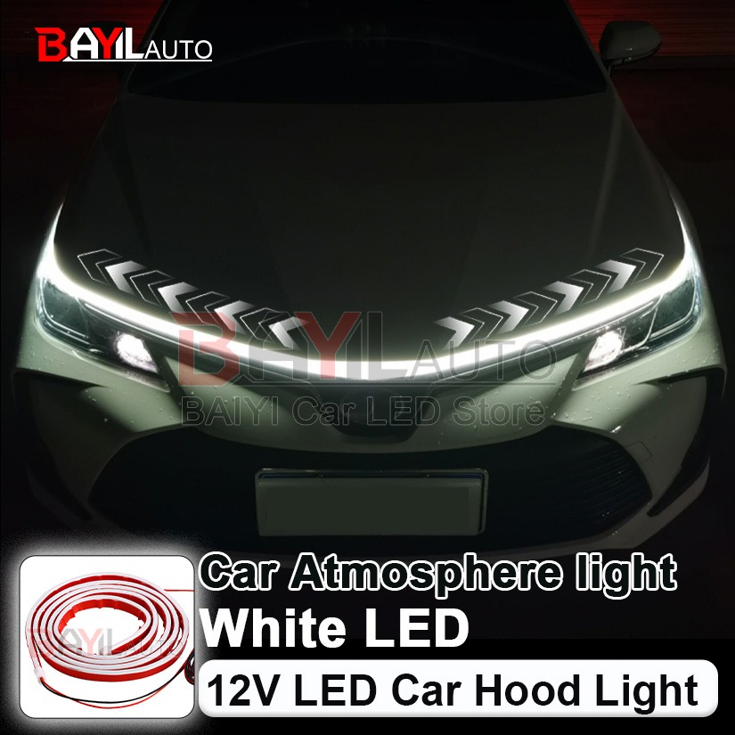 Led Headlight Bulbs - 12V ホワイトカーフードライトストリップ、スキャンスタートLEDデコレーションランプ、フレキシブルデイタイムランニングランプ、オートヘッドライトストリップカーアクセサリー