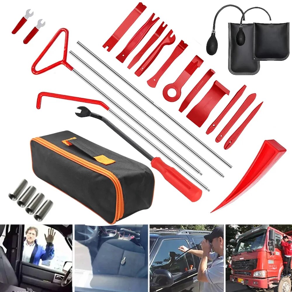 Car Emergency Tool Kit - 車用ウェッジポンプ、厚型ドア修理エアクッション、緊急解錠ツールキット（ロングリーチグラバー付き）