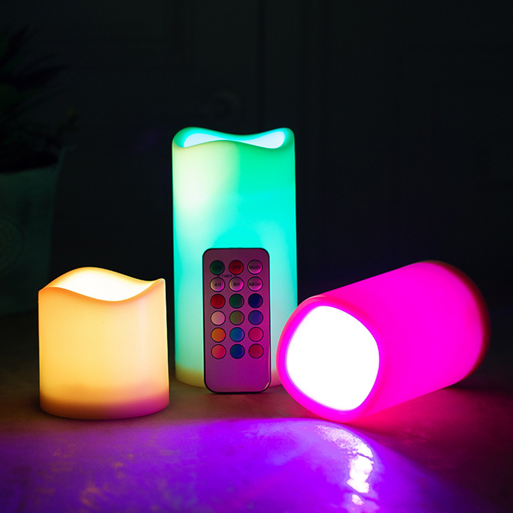 Led Headlight Bulbs - 3個/セット LEDフレームレス揺らめきキャンドル、LEDピラーキャンドルライト、18キーのリモートタイマー付き、電池式、色が変化します
