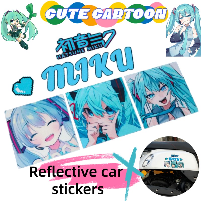 Car Accessories Japan - 2026年新作クリエイティブ初音ミクアニメ反射ステッカー、車の後部窓、電動スクーター、ヘルメット用のかわいいデカール