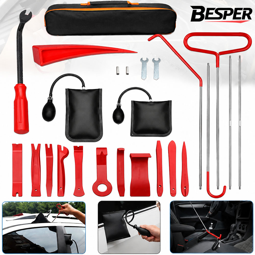 Car Emergency Tool Kit - 43/25/17個入り 車用エアウェッジポンプ 鍵屋ツールキット 厚型ドアオープニングエアバッグ ロングリーチグラバー付き 自動車緊急解錠修理ツール