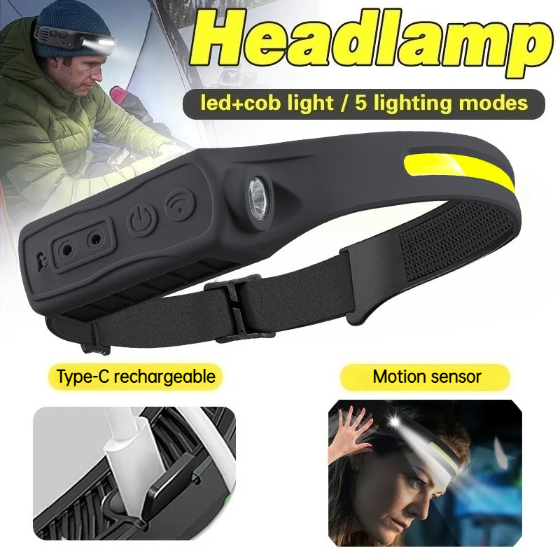 強力な COB LED センサーヘッドランプ充電式ヘッド懐中 - Led Headlight Bulbs のレビューと価格