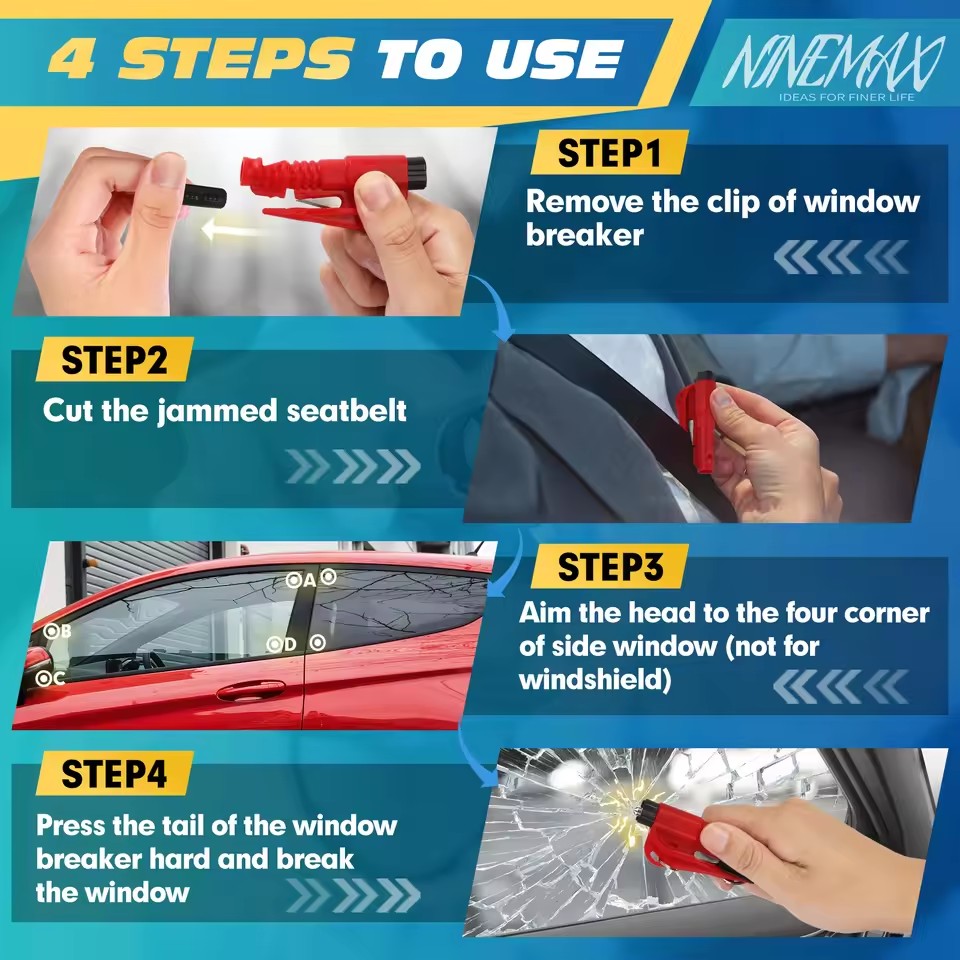 安全ハンマー 車用脱出ツール 3-in-1 窓割り器 シート - Car Emergency Tool Kit のレビューと価格