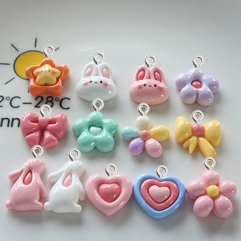 10 個かわいい光沢のある花ウサギ樹脂チャーム、DIY 女性 - Car Accessories For Women のレビューと価格