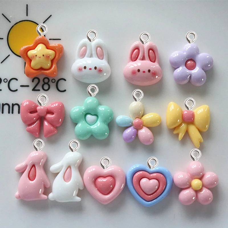 10 個かわいい光沢のある花ウサギ樹脂チャーム、DIY 女性 - Car Accessories For Women のレビューと価格